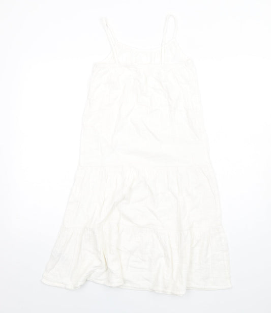 Marks and Spencer Girls White Cotton Trapeze & Swing Size 9-10 Years Round Neck Pullover