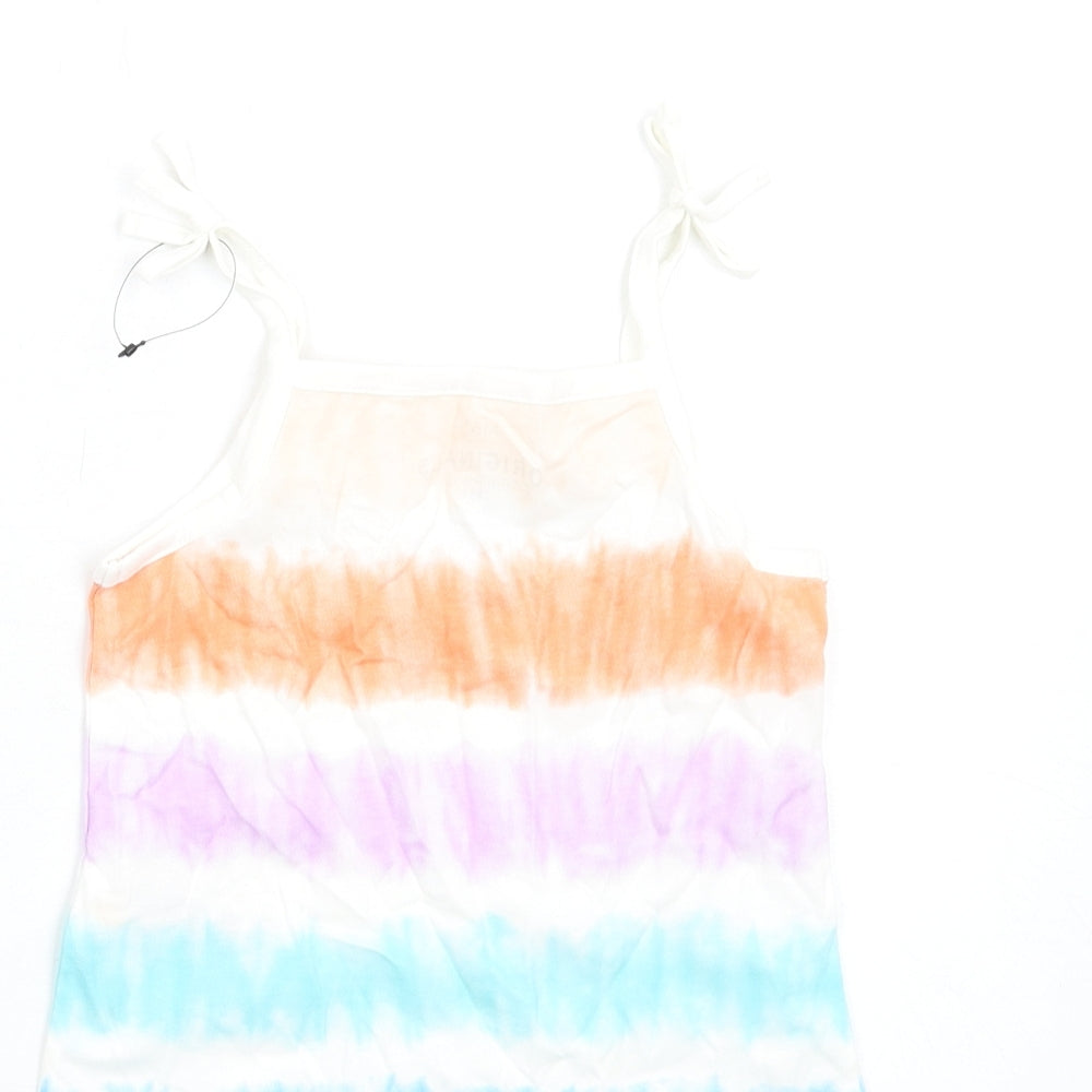 Brand and care label for Marks & Spencer girls’ multicoloured geometric cotton basic tank, years square neck pullover