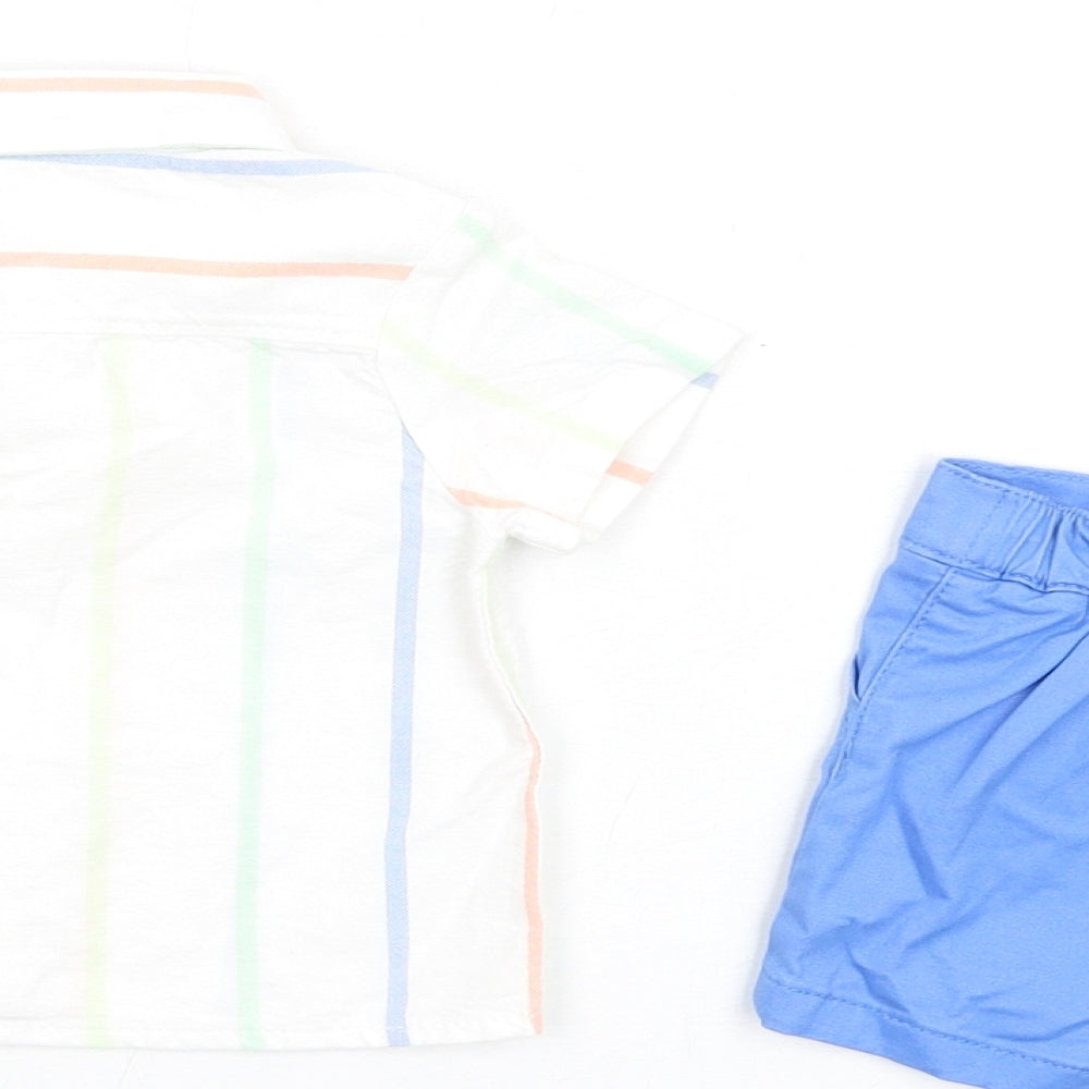 Brand and care label for Marks & Spencer boys’ multicoloured striped cotton shorts set outfit/set, size 0-3, months button