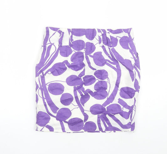 Zara Womens Purple Geometric Cotton Straight & Pencil Skirt Size M Zip - Pockets Lined