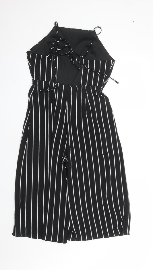 Luc-ce Womens Black Striped Polyester Jumpsuit One-Piece Size M L16 in Zip