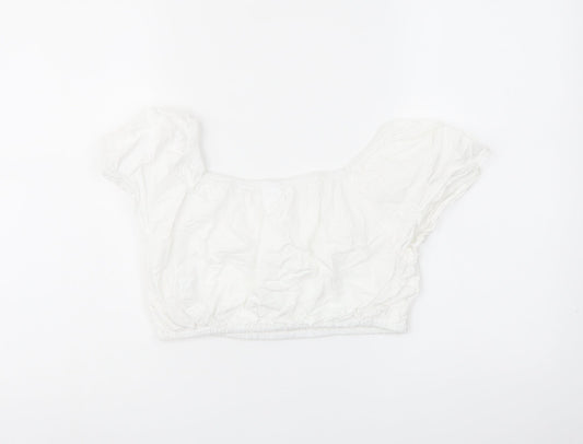Zraa Girls White Cotton Cropped Blouse Size 11-12 Years Square Neck Pullover