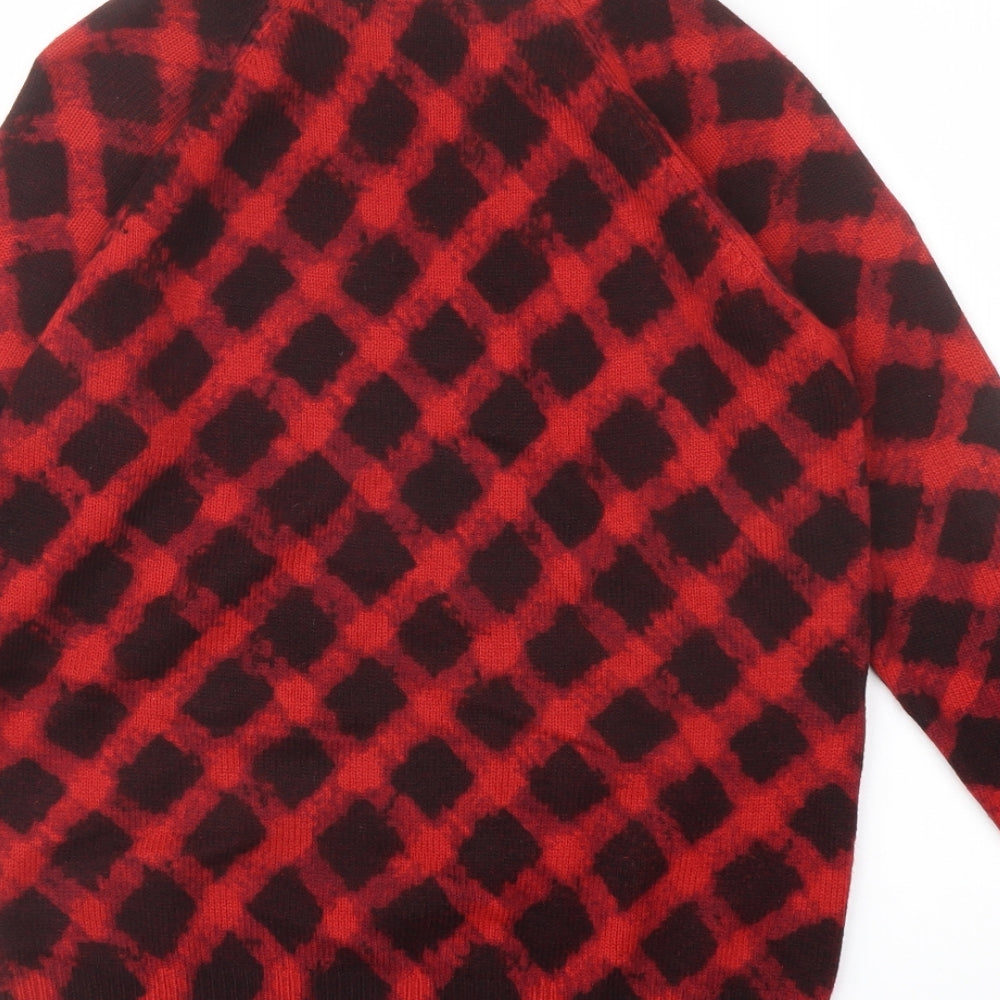 Marks and Spencer Womens Red Round Neck Geometric Acrylic Pullover Jumper Size 12