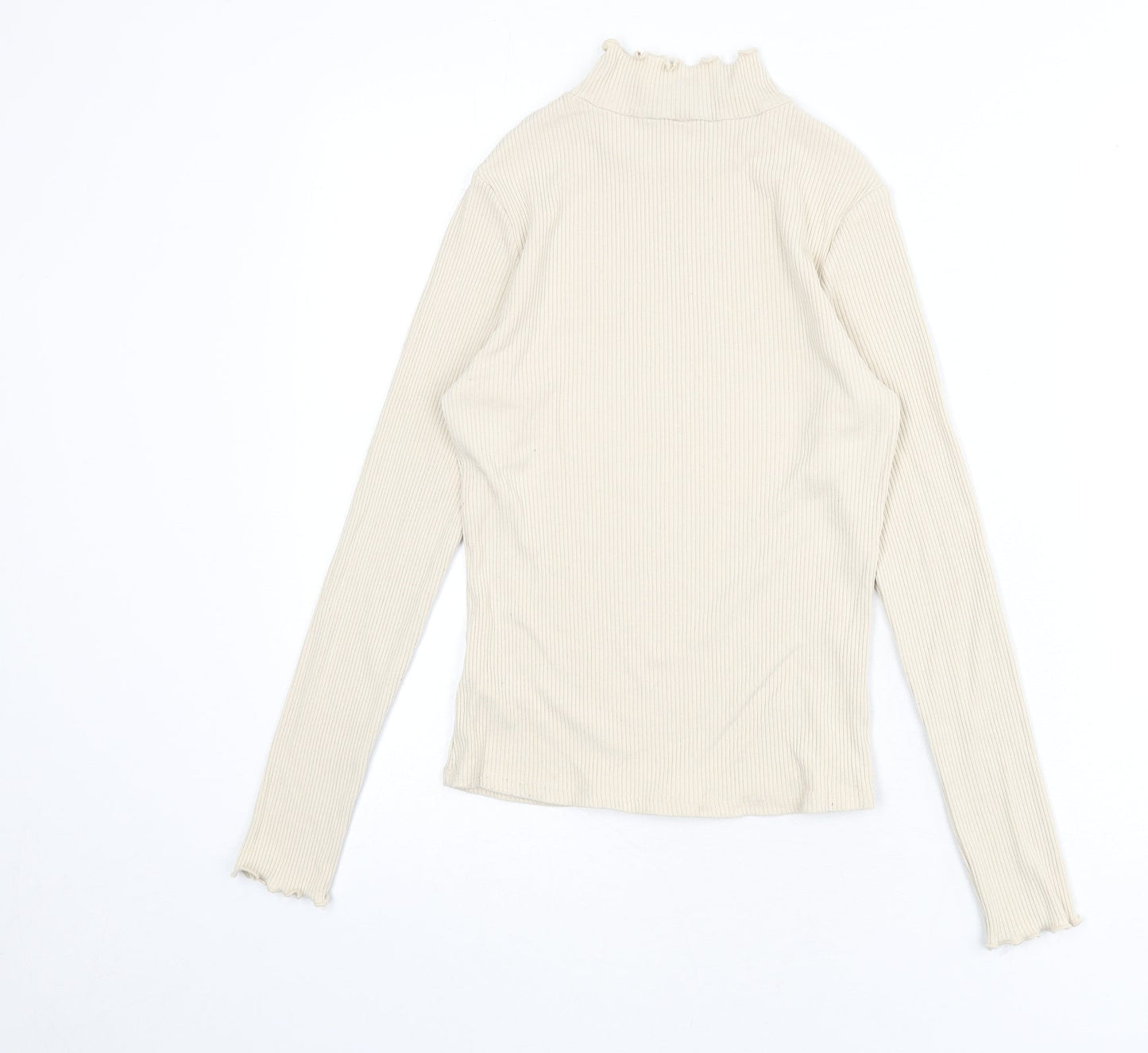 Nobody's Child Womens Beige Viscose Basic T-Shirt Size 8 Mock Neck - Ribbed
