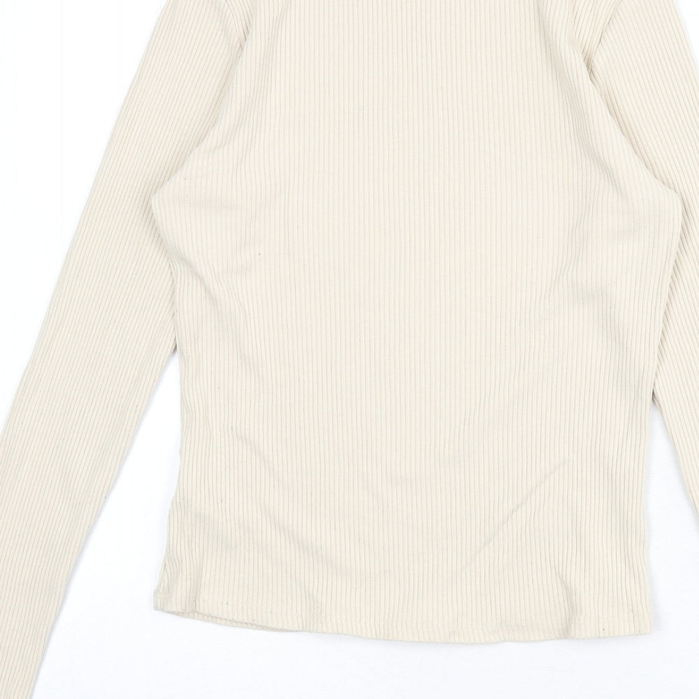 Nobody's Child Womens Beige Viscose Basic T-Shirt Size 8 Mock Neck - Ribbed