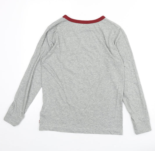 Levi's Girls Grey Cotton Basic T-Shirt Size 14 Years Round Neck Pullover