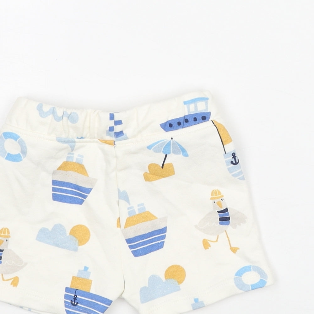 Brand and care label for Marks & Spencer boys’ white geometric cotton cropped trousers, months drawstring - seagull boat