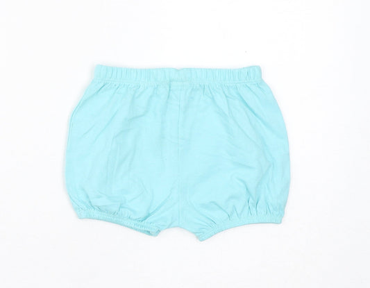 Marks and Spencer Girls Blue Cotton Cropped Trousers Size 9-12 Months Drawstring - Inside Leg 2in