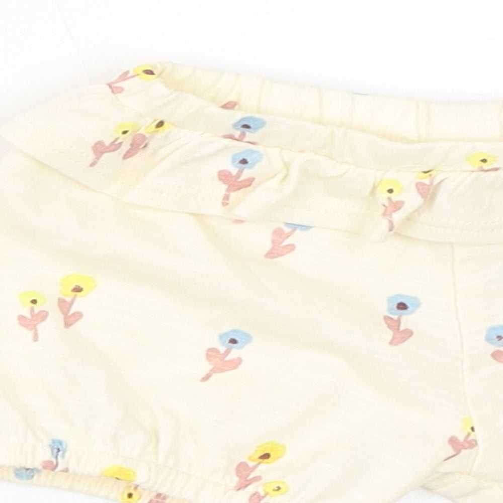 Brand and care label for Marks & Spencer girls’ yellow floral cotton cropped trousers, months pullover - 1 month, inside leg