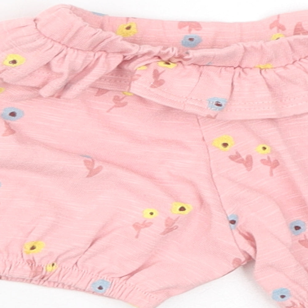 Brand and care label for Marks & Spencer girls’ pink floral cotton cropped trousers, months pullover - 1 month, inside leg