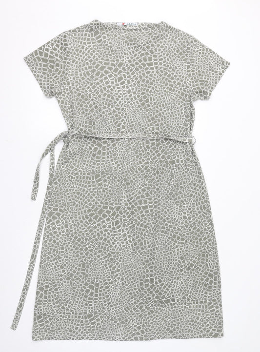 Poppy Womens Grey Geometric Polyester T-Shirt Dress Size L Round Neck Pullover