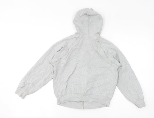 Skechers Girls Grey Cotton Full Zip Hoodie Size 7-8 Years Zip - Gem Embellishments