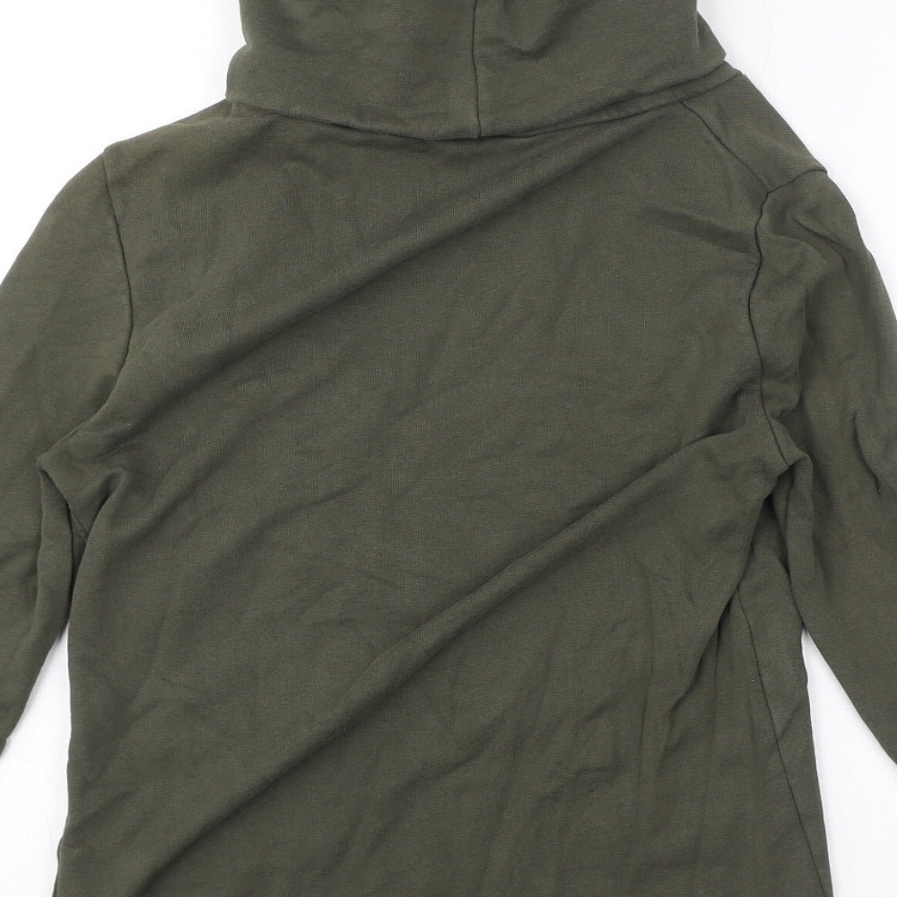 Brand and care label for ASOS women’s green cotton pullover sweatshirt, size XS, pullover - roll neck