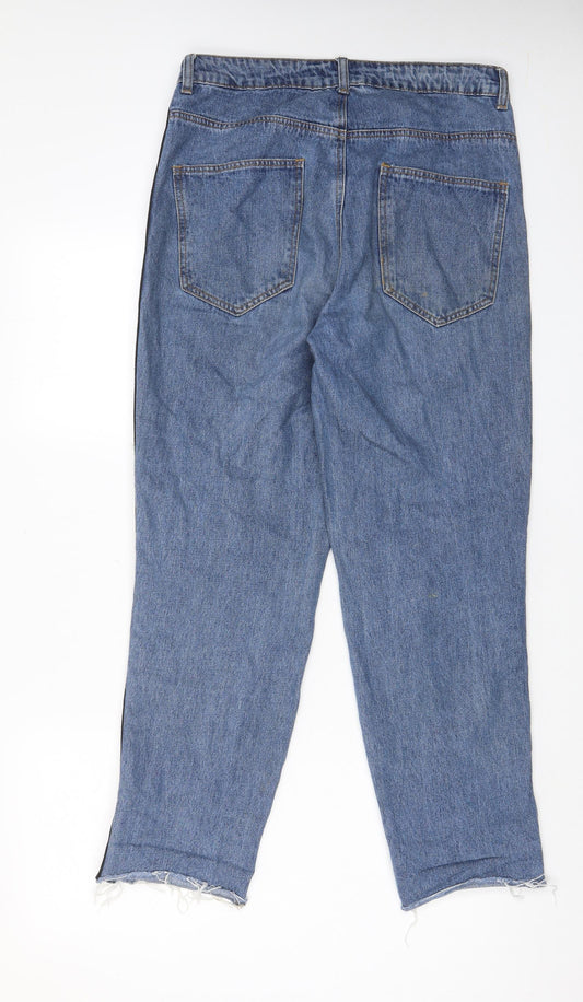 PRETTYLITTLETHING Womens Blue Cotton Straight Jeans Size 12 L28 in Regular Zip - Pockets