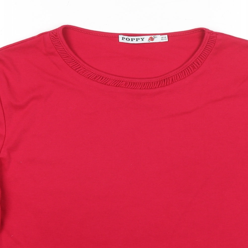 Poppy Womens Red Polyester Jersey T-Shirt Size 16 Round Neck