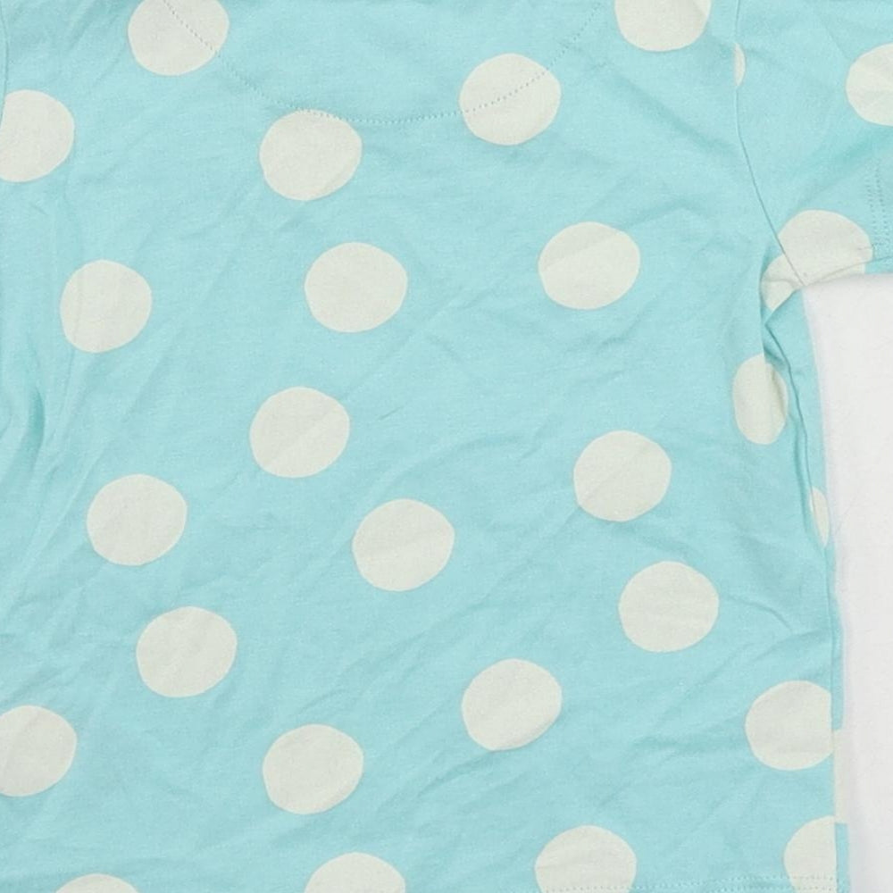Brand and care label for Marks & Spencer Baby Blue Polka Dot Cotton Pullover T-Shirt, size 3-6, Months Crew Neck Snap