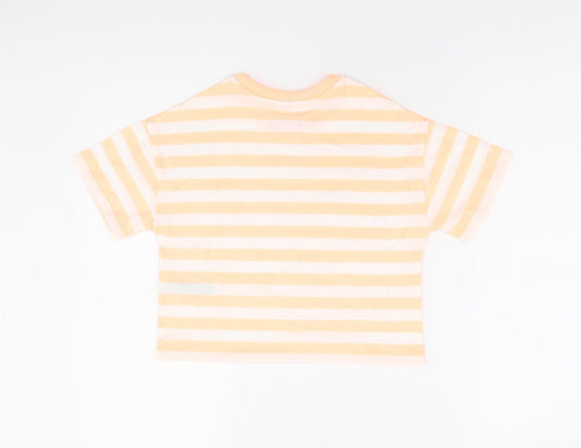 Marks and Spencer Boys White Striped Cotton Basic T-Shirt Size 6-7 Years Round Neck Pullover