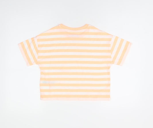 Marks and Spencer Boys White Striped Cotton Basic T-Shirt Size 8-9 Years Round Neck Pullover