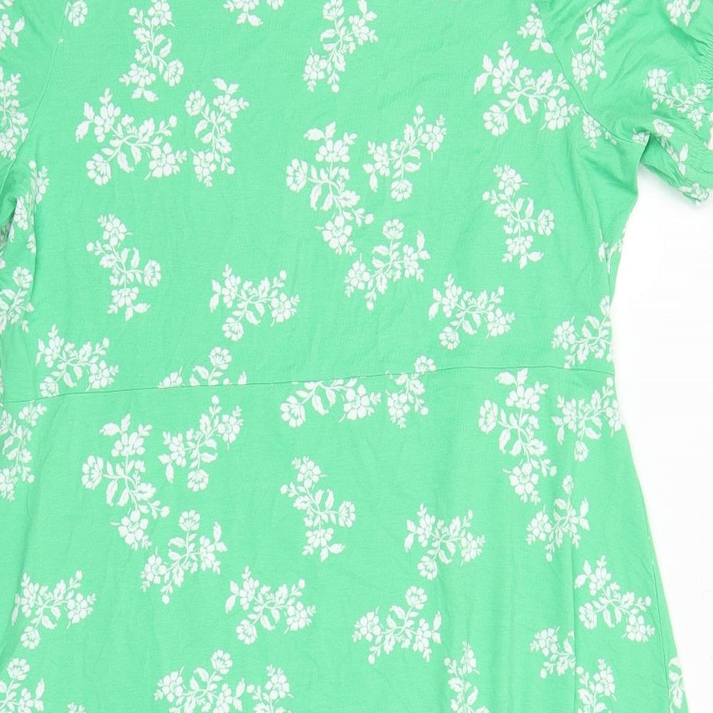 Marks and Spencer Womens Green Floral Viscose A-Line Size 20 Round Neck Pullover