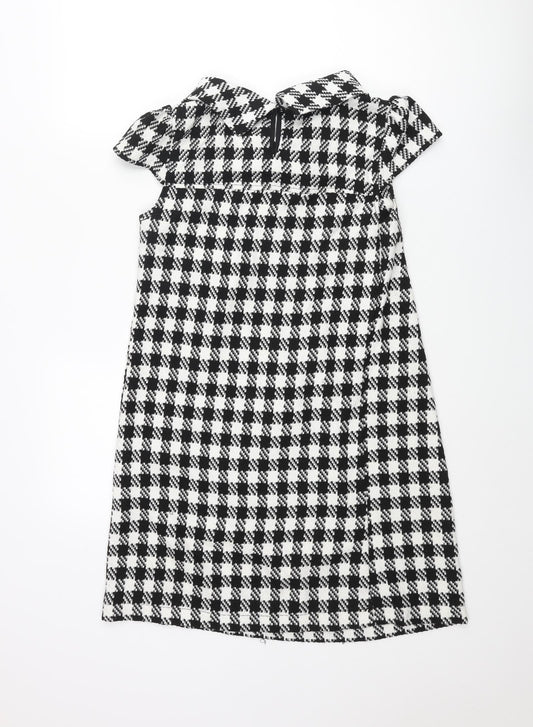 Tsega Womens Black Houndstooth Polyester Shift Size 10 Collared Button - Button Detail