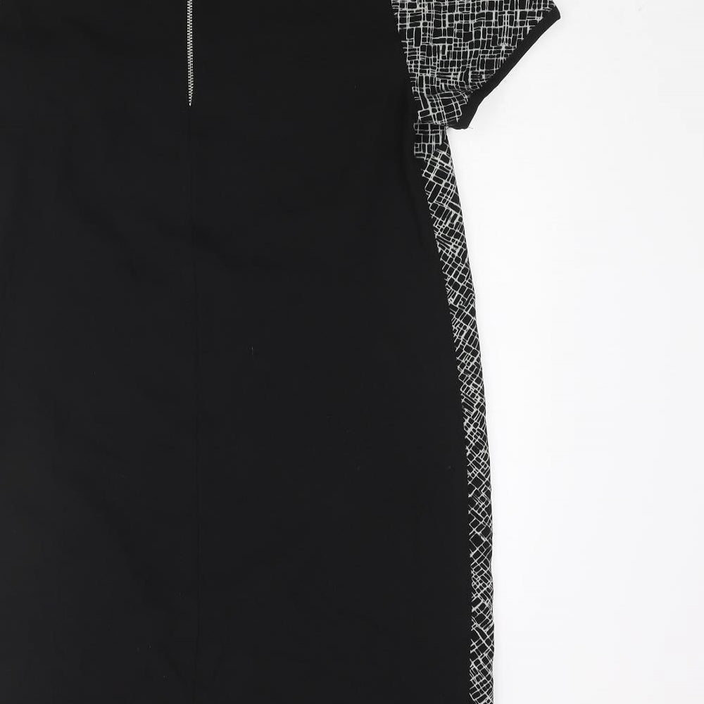 New Look Womens Black Polyester Shift Size 12 Round Neck Zip - Geometric Print