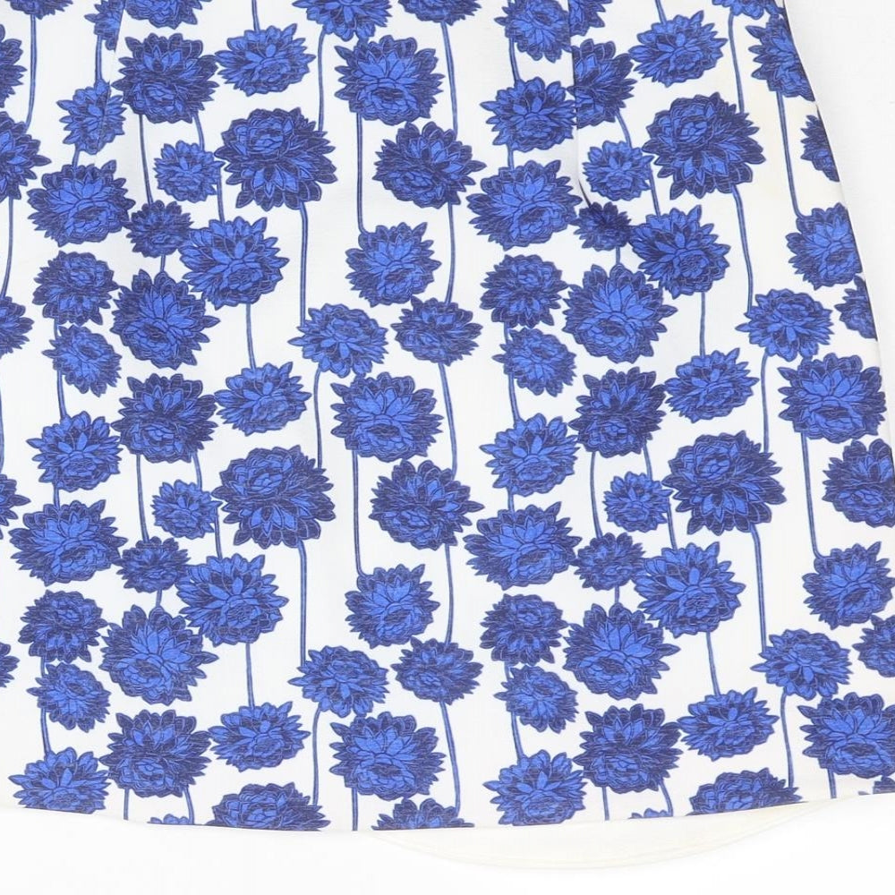 Topshop Womens Blue Floral Polyester Mini Skirt Size 6 Zip