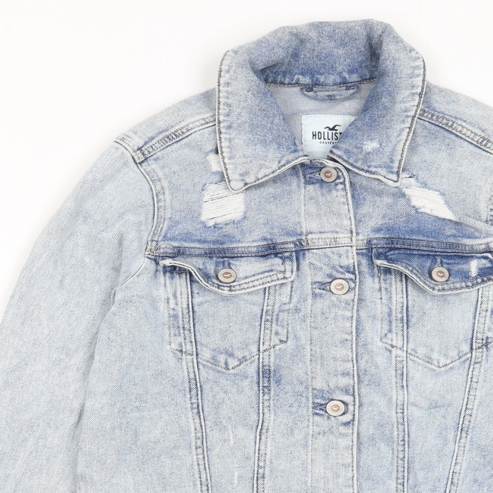 Hollister Womens Blue Jacket Size S Button - Distressed, Pockets