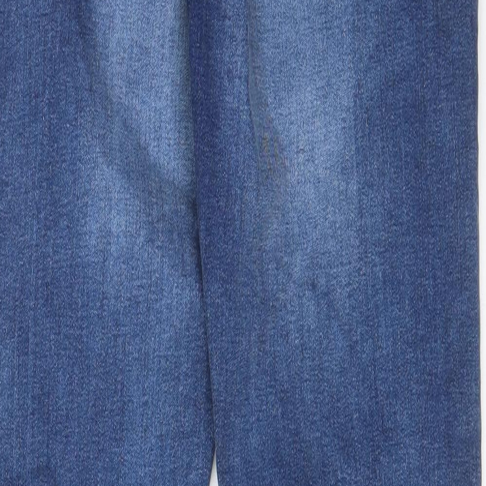 Brand and care label for Denim & Co. men’s blue cotton skinny jeans, size 30, in, 32-inch leg regular zip - pockets