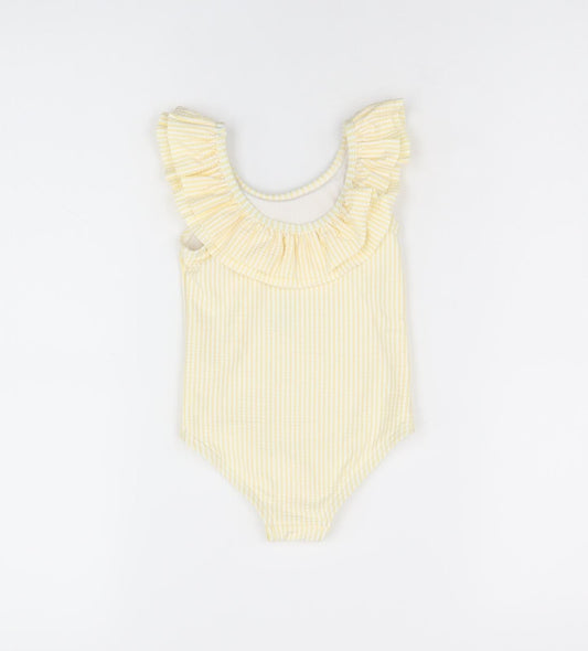 Marks and Spencer Girls Yellow Striped Polyester Bodysuit Outfit/Set Size 9-12 Months Pullover - Swimming Costume