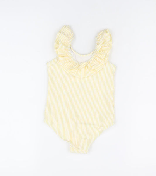 Marks and Spencer Girls Yellow Striped Polyester Bodysuit One-Piece Size 2-3 Years Pullover - Swimming Costume