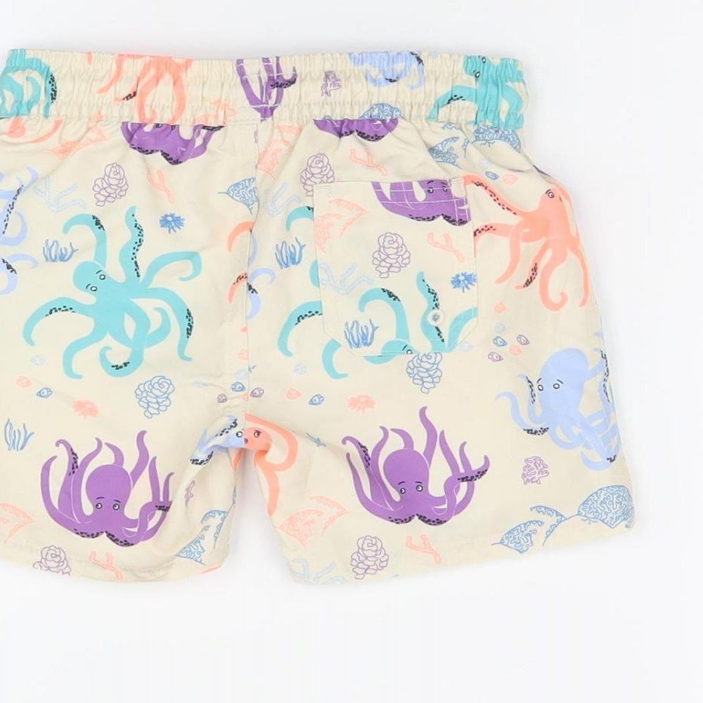 Brand and care label for Marks & Spencer boys’ beige geometric polyester shorts outfit/set, months drawstring - swim short