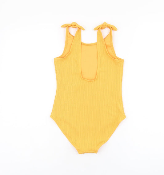 Marks and Spencer Girls Orange Polyester Bodysuit One-Piece Size 9-10 Years Pullover - Swimming Costume