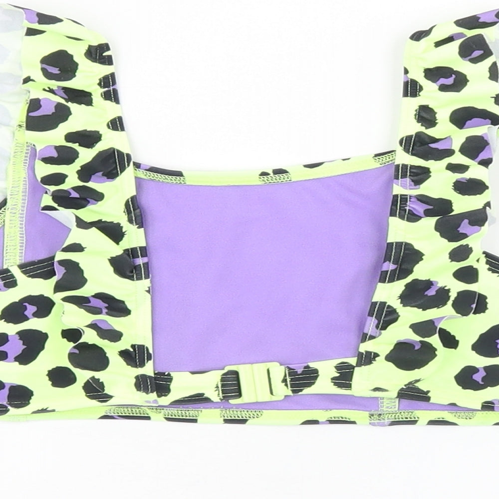 Brand and care label for Marks & Spencer girls’ green animal print polyamide cropped t-shirt, years square neck pullover