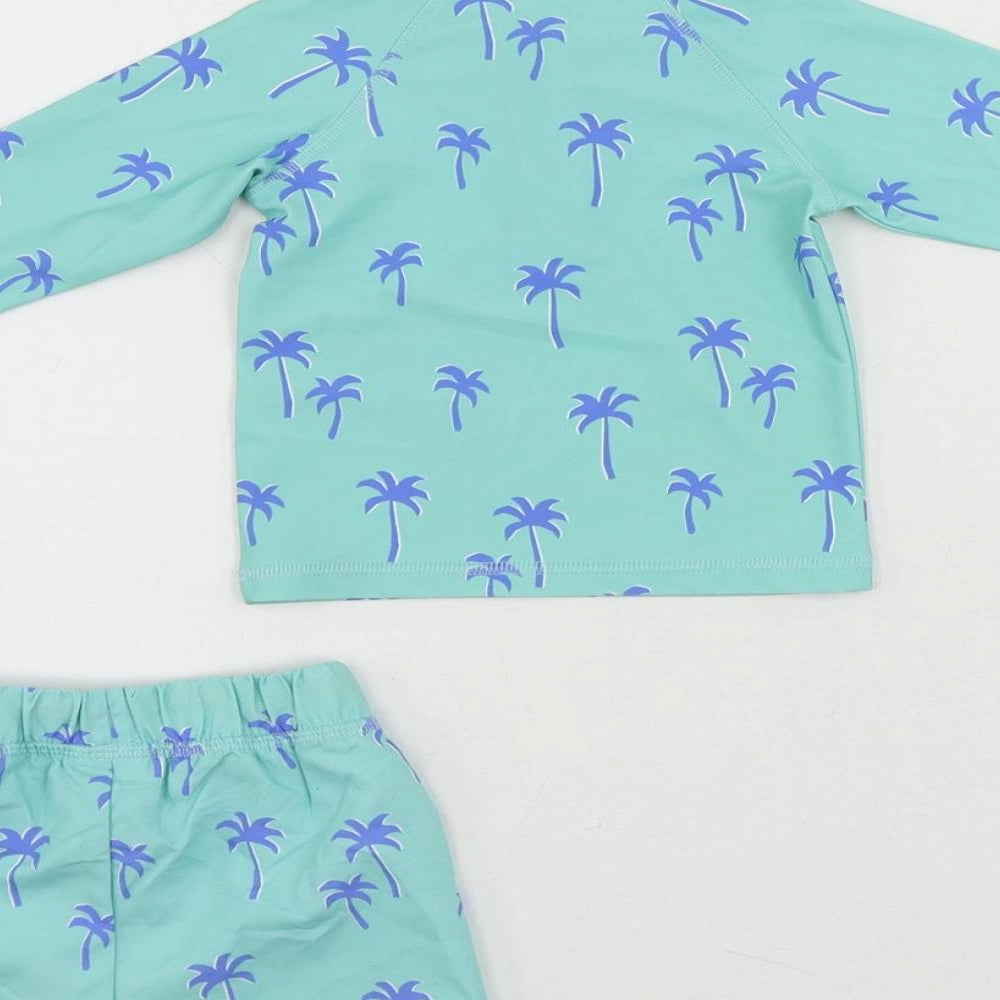 Marks and Spencer Baby Green Geometric Polyester Shorts Set Outfit/Set Size 0-3 Months Zip - Palm Print Beach Swimming Set