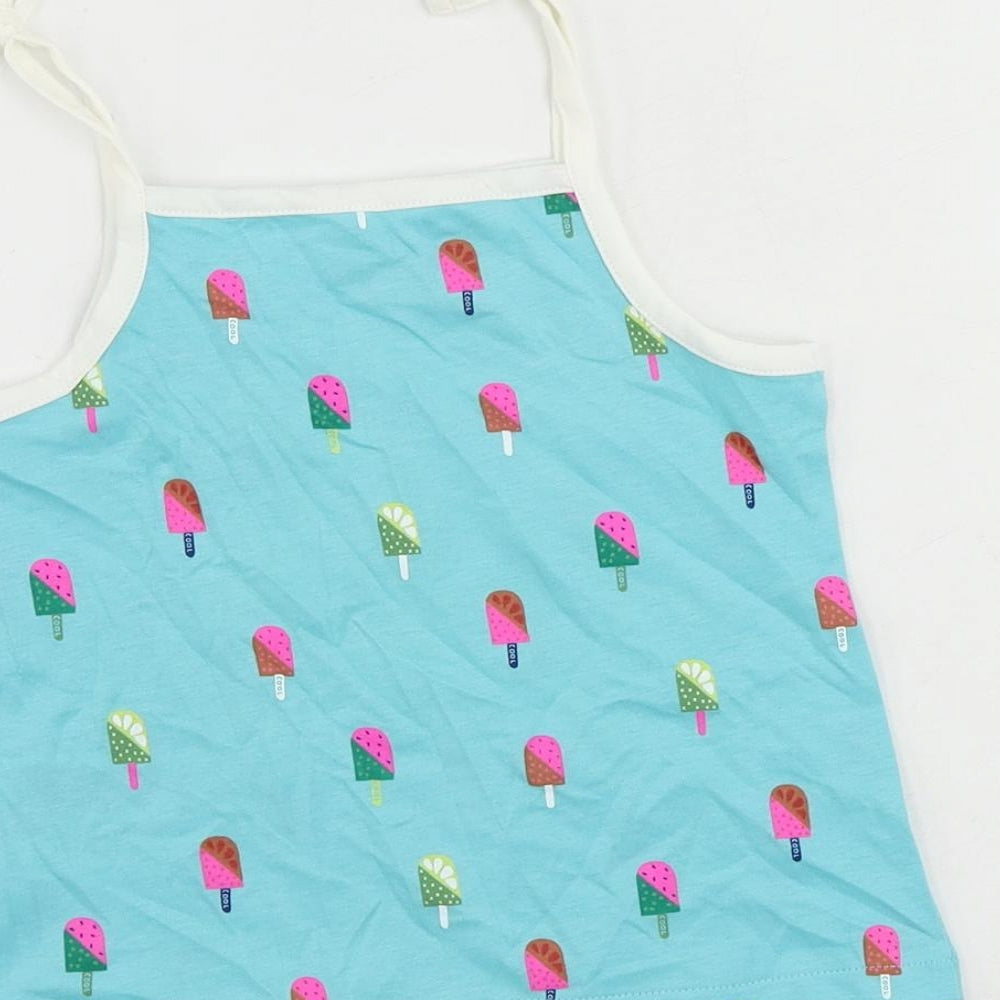 Brand and care label for Marks & Spencer girls’ blue geometric cotton camisole tank, years square neck pullover - ice cream