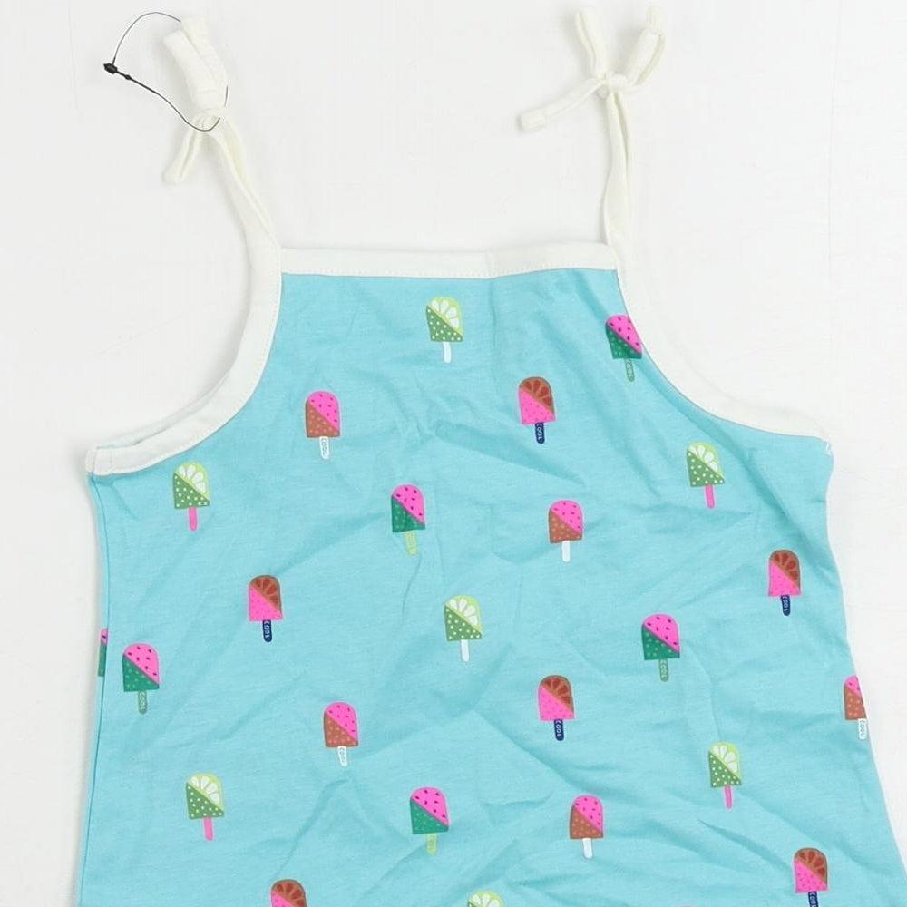 Brand and care label for Marks & Spencer girls’ blue geometric cotton camisole tank, years square neck pullover - ice cream