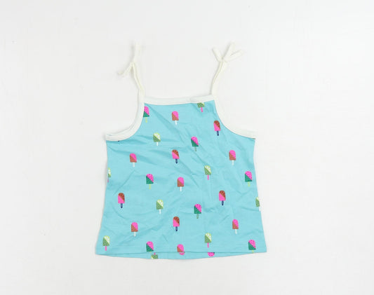 Marks and Spencer Girls Blue Geometric Cotton Camisole Tank Size 2-3 Years Square Neck Pullover - Ice Cream Print