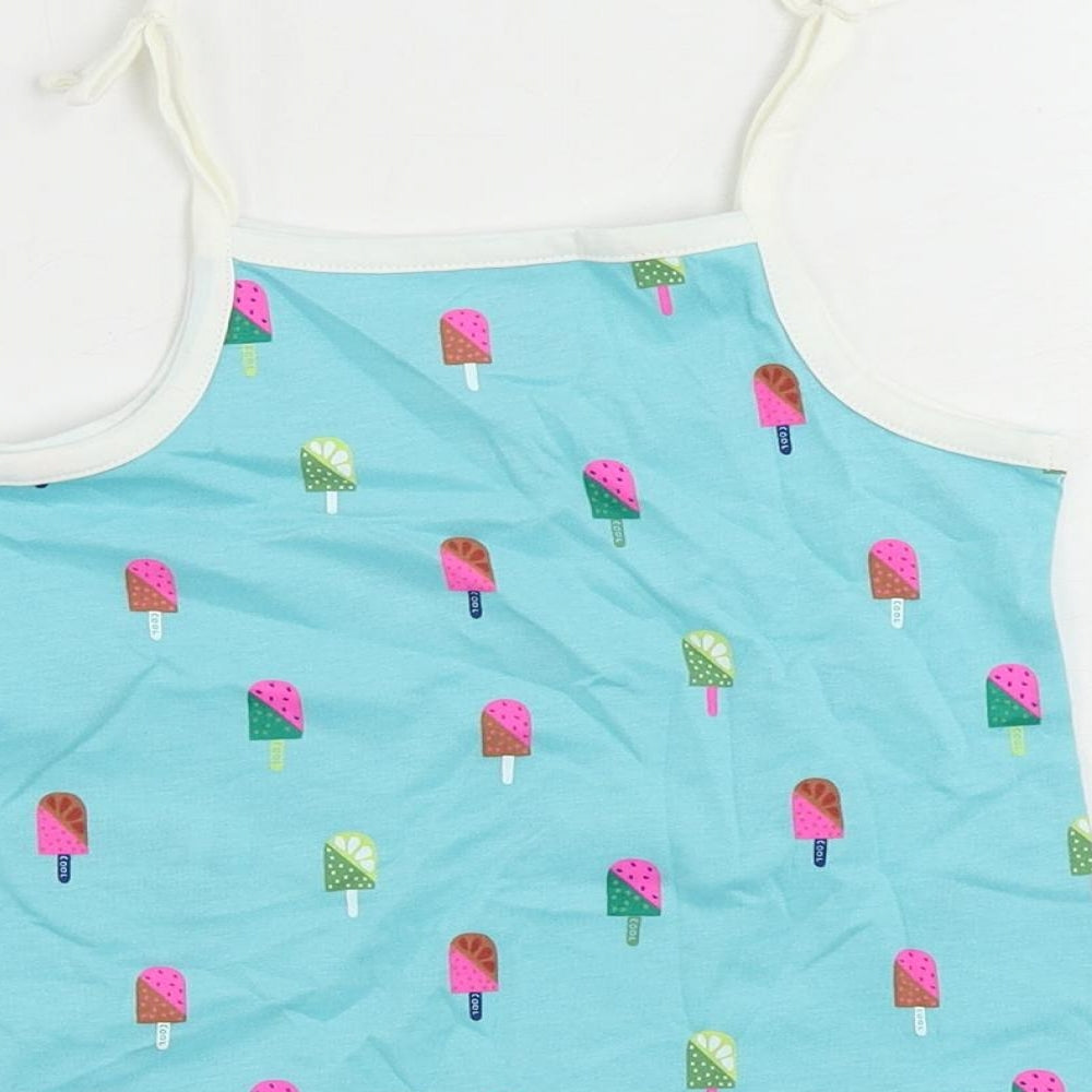 Brand and care label for Marks & Spencer girls’ blue geometric cotton camisole tank, years square neck pullover - ice cream