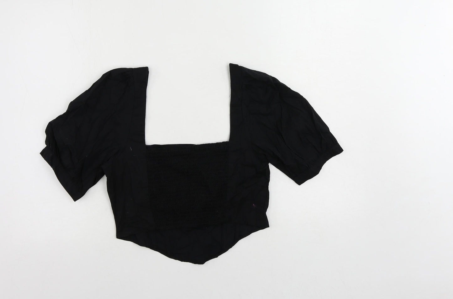 Stradivarius Womens Black Cotton Cropped Blouse Size XL Square Neck - Shirred Back