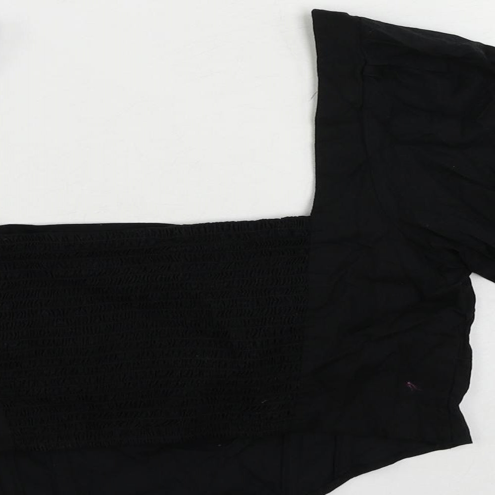 Stradivarius Womens Black Cotton Cropped Blouse Size XL Square Neck - Shirred Back