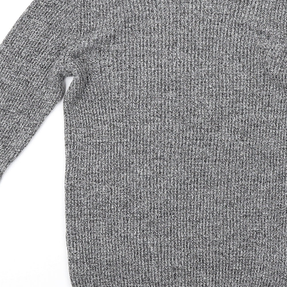 Brand and care label for ASOS men’s grey round neck acrylic jumper, size S, long sleeve
