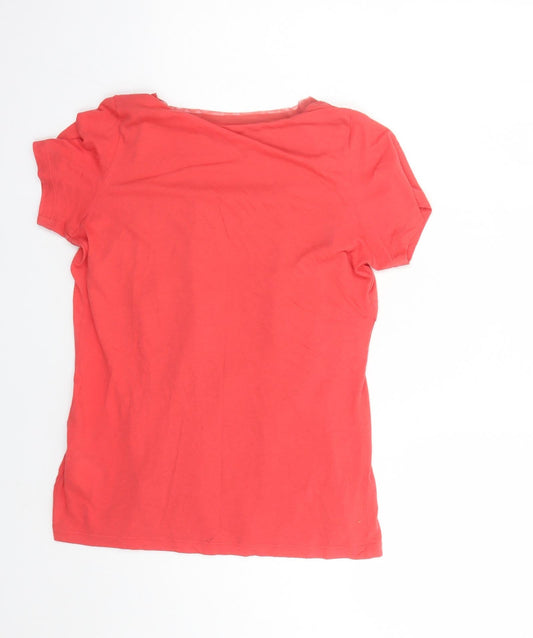 Reebok Womens Red Cotton Basic T-Shirt Size M Round Neck Pullover