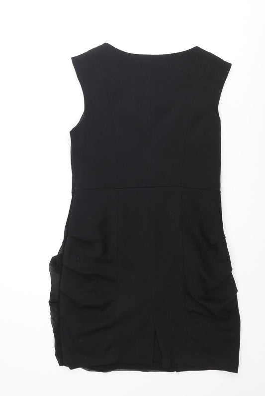 Sweewë Womens Black Viscose Mini Size S Round Neck Zip - Beaded Sleeve Detail Size S-M Rouched