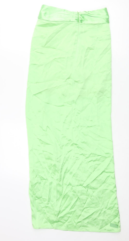 Zara Womens Green Polyester Maxi Skirt Size XS Zip - Wrap Style