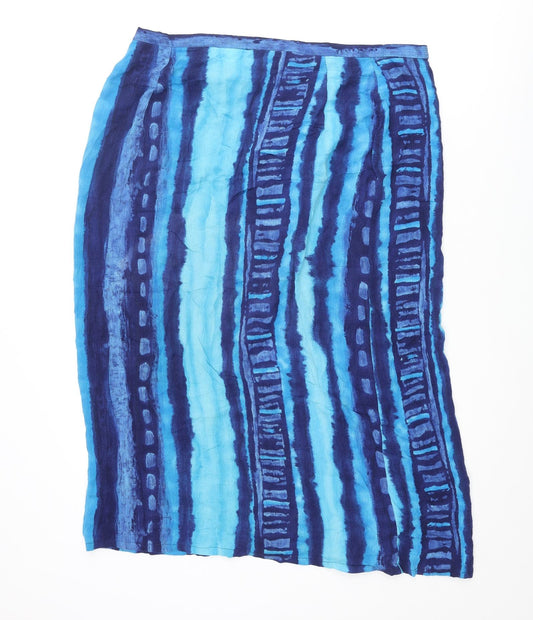 essence Womens Blue Striped Viscose Straight & Pencil Skirt Size 18 Button