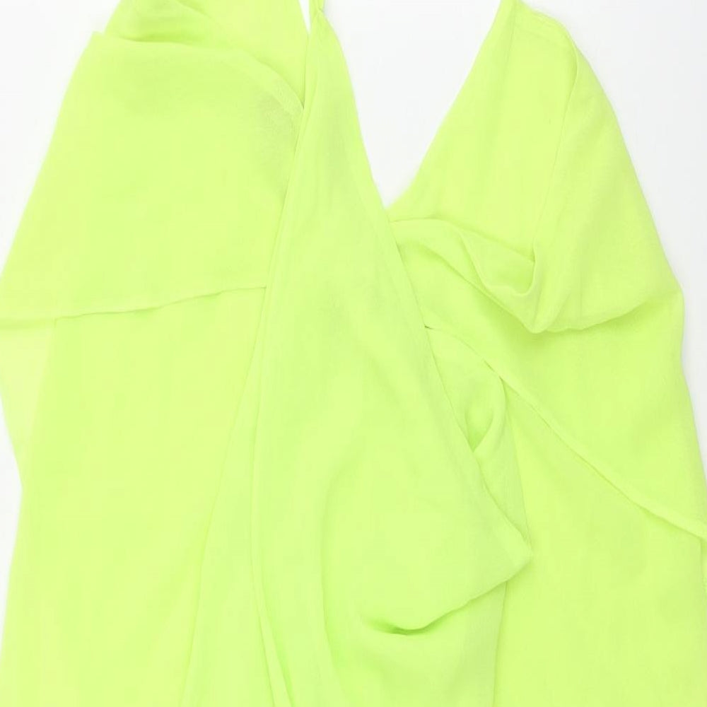 Brand and care label for ASOS women’s green polyester cover up, size UK 8, - slip dress