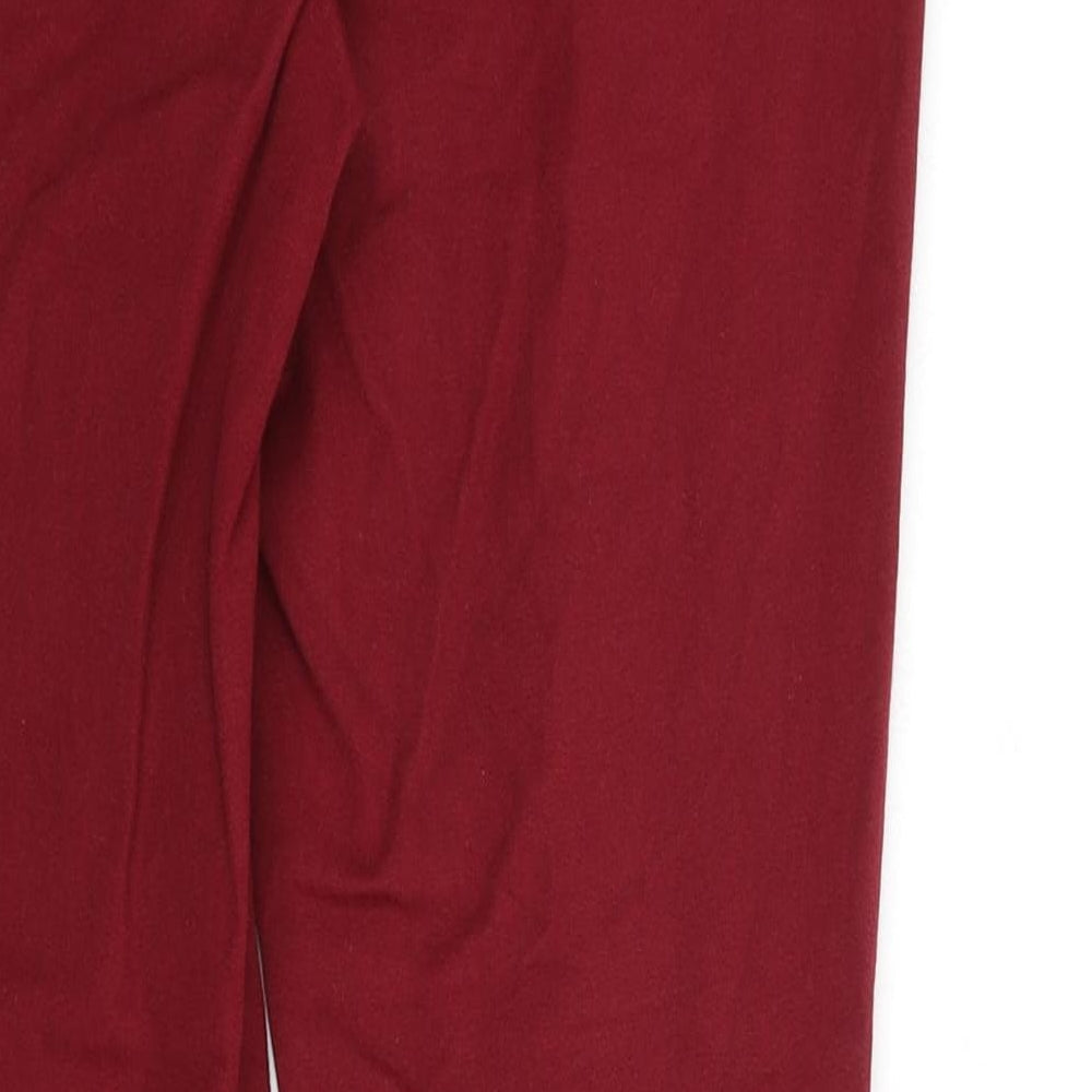 Brand and care label for French Connection women’s red cotton skinny jeans, size UK 10, 26-inch leg regular zip