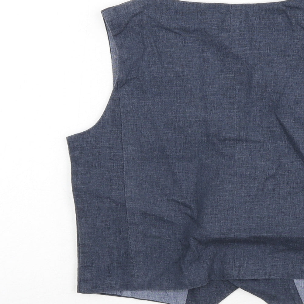 Brand and care label for Autograph boys’ blue jacket waistcoat, size 4-5, years button