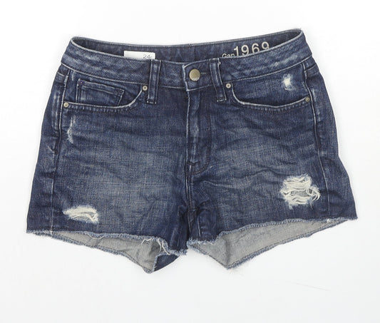 Gap Womens Blue Cotton Cut-Off Shorts Size 24 in L3 in Slim Zip
