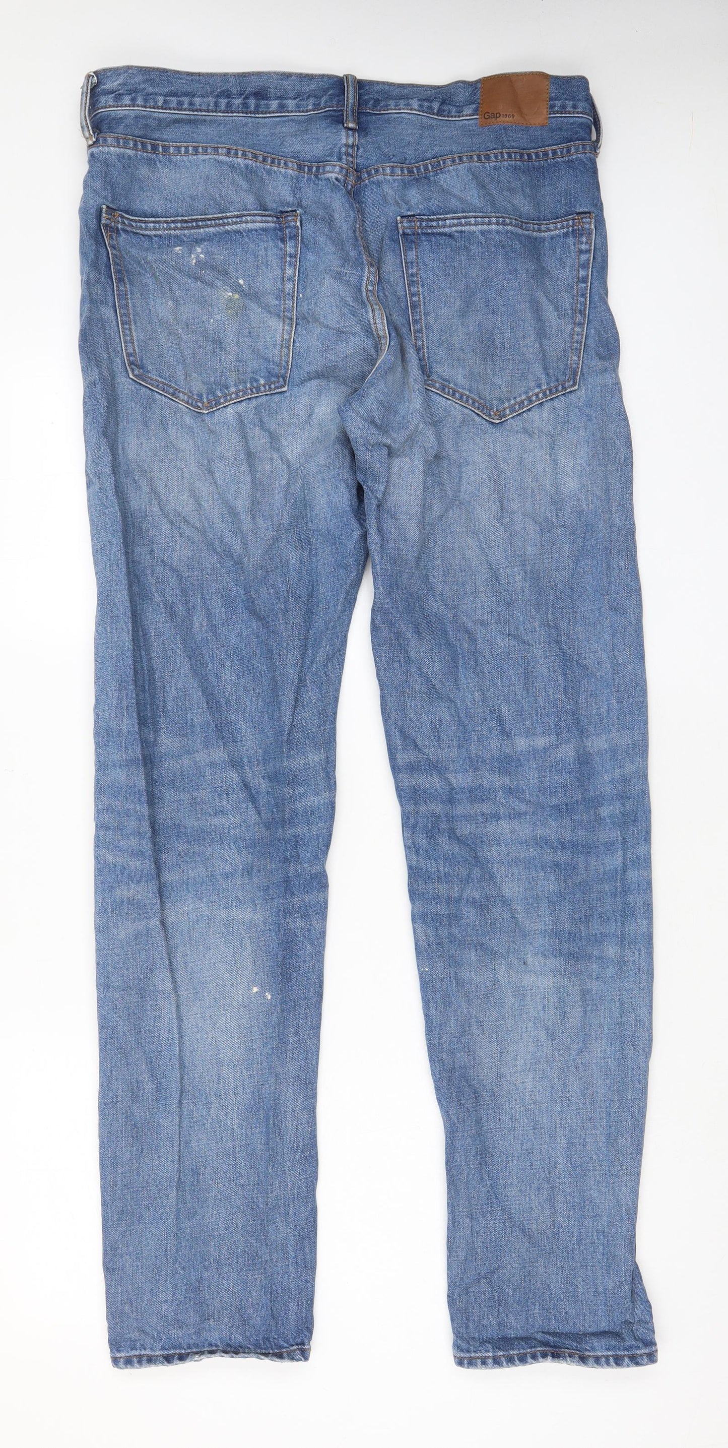 Gap Mens Blue Cotton Tapered Jeans Size 34 in L34 in Regular Zip - Pockets, Logo